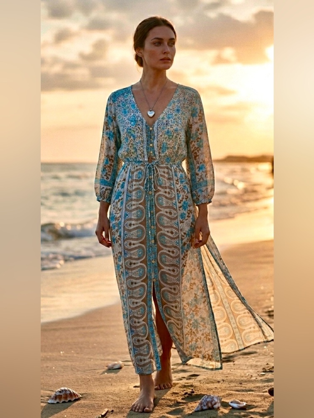 Kimono Floral Pattern Long Length